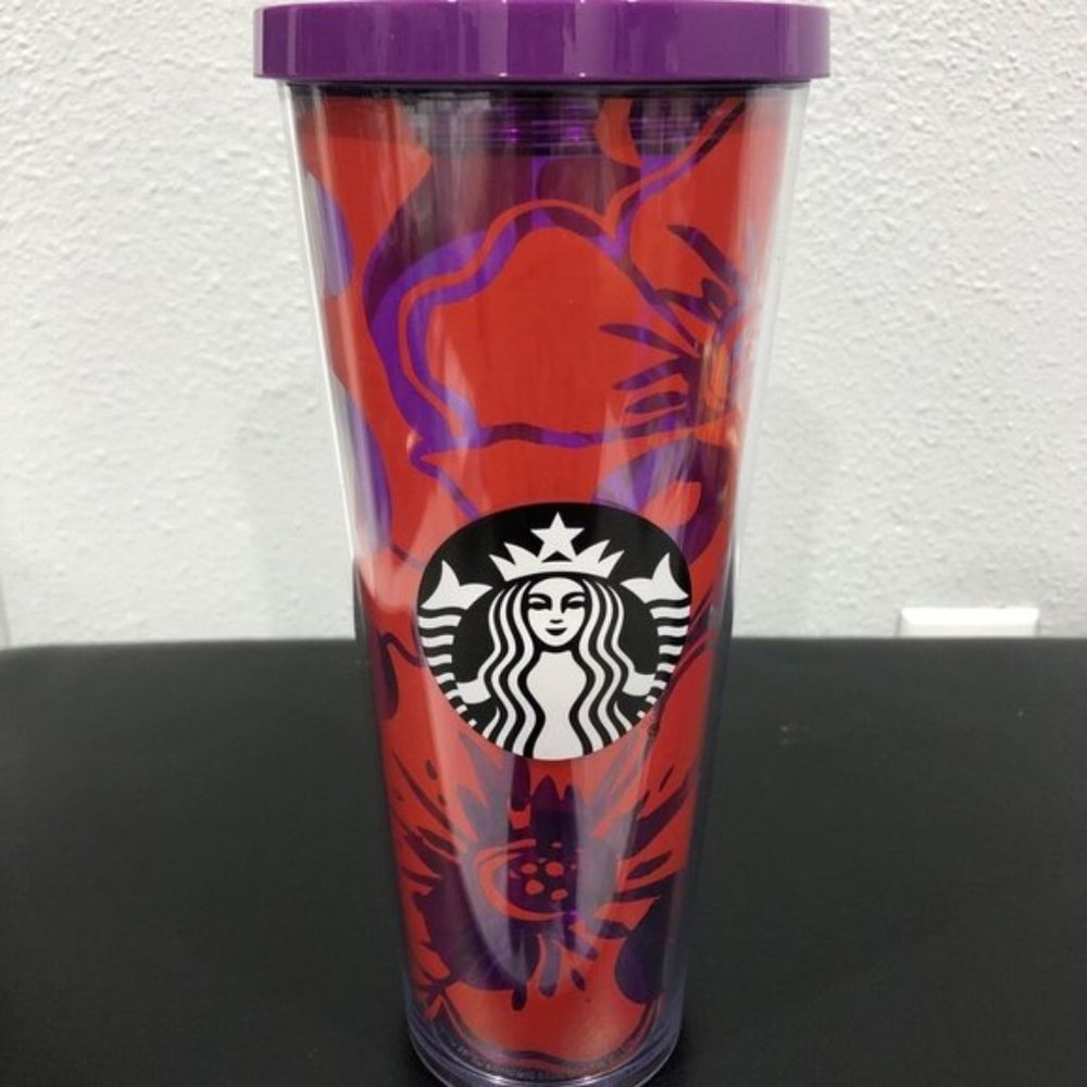 2014 STARBUCKS 24 Oz. VENTI Cold Cup Tumbler PURPLE RED Hibiscus No Straw RARE